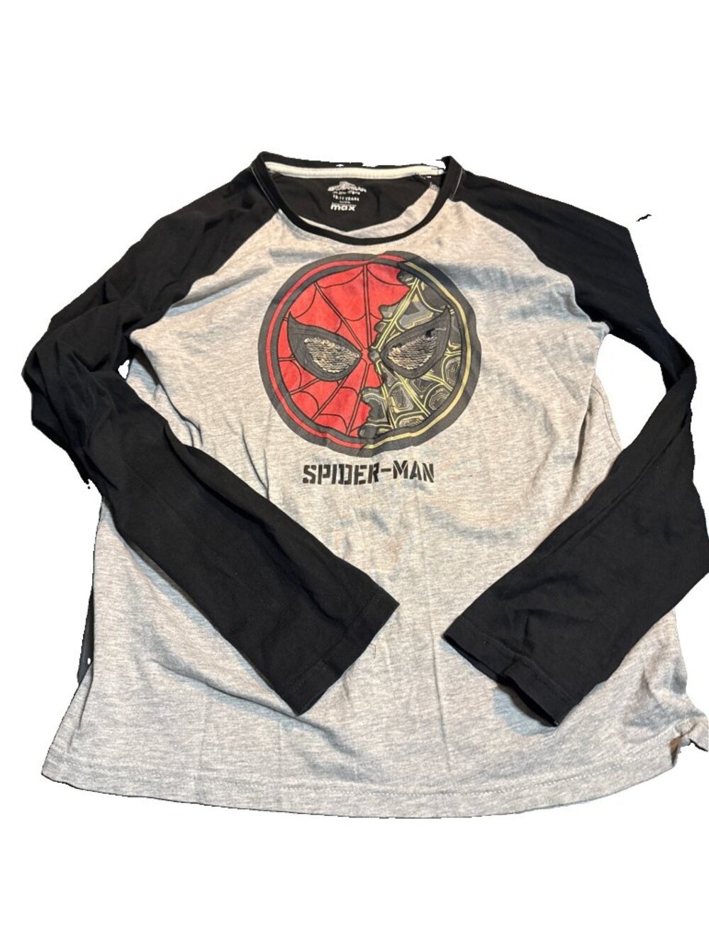 Boy's Marvel Spiderman Graphic T-SHIRT 13-14 Years Raglan Long Sleeve Sequin Eye